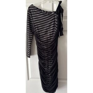 bcbg maxazria Mesh dress black white overlay‎ sheer one shoulder Women M Bodycon
